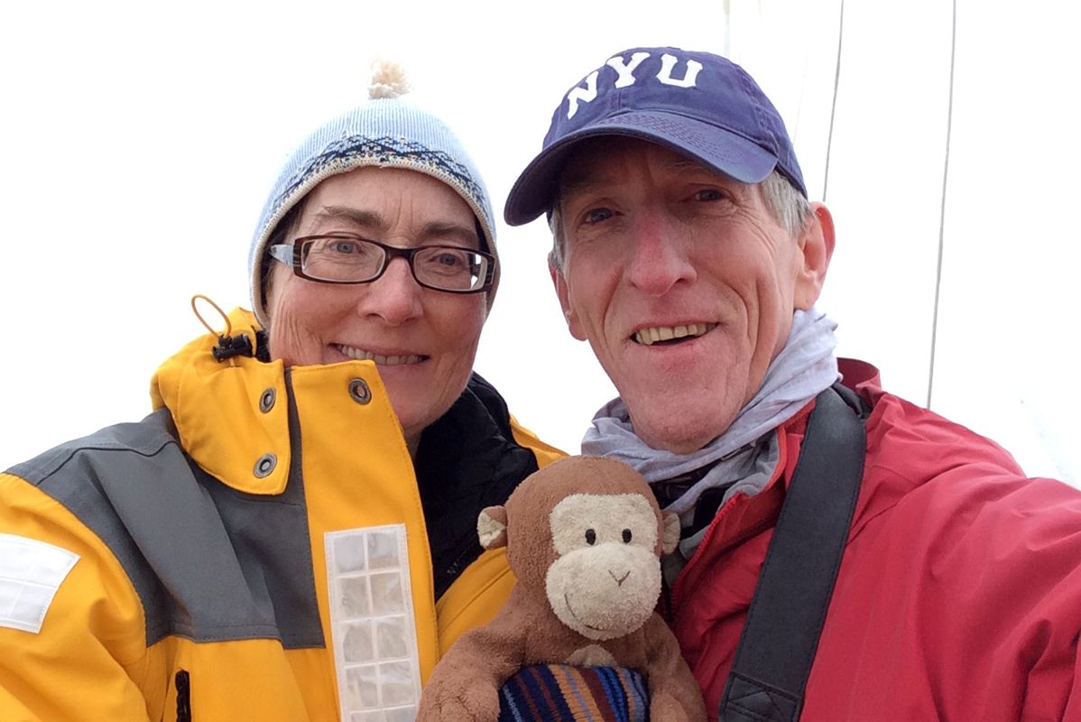 07D Charlotte Ryan, Dangles And Jerome Ryan Pose At The Front Of The Quark Expeditions Antarctica Cruise Ship At Deception Island
